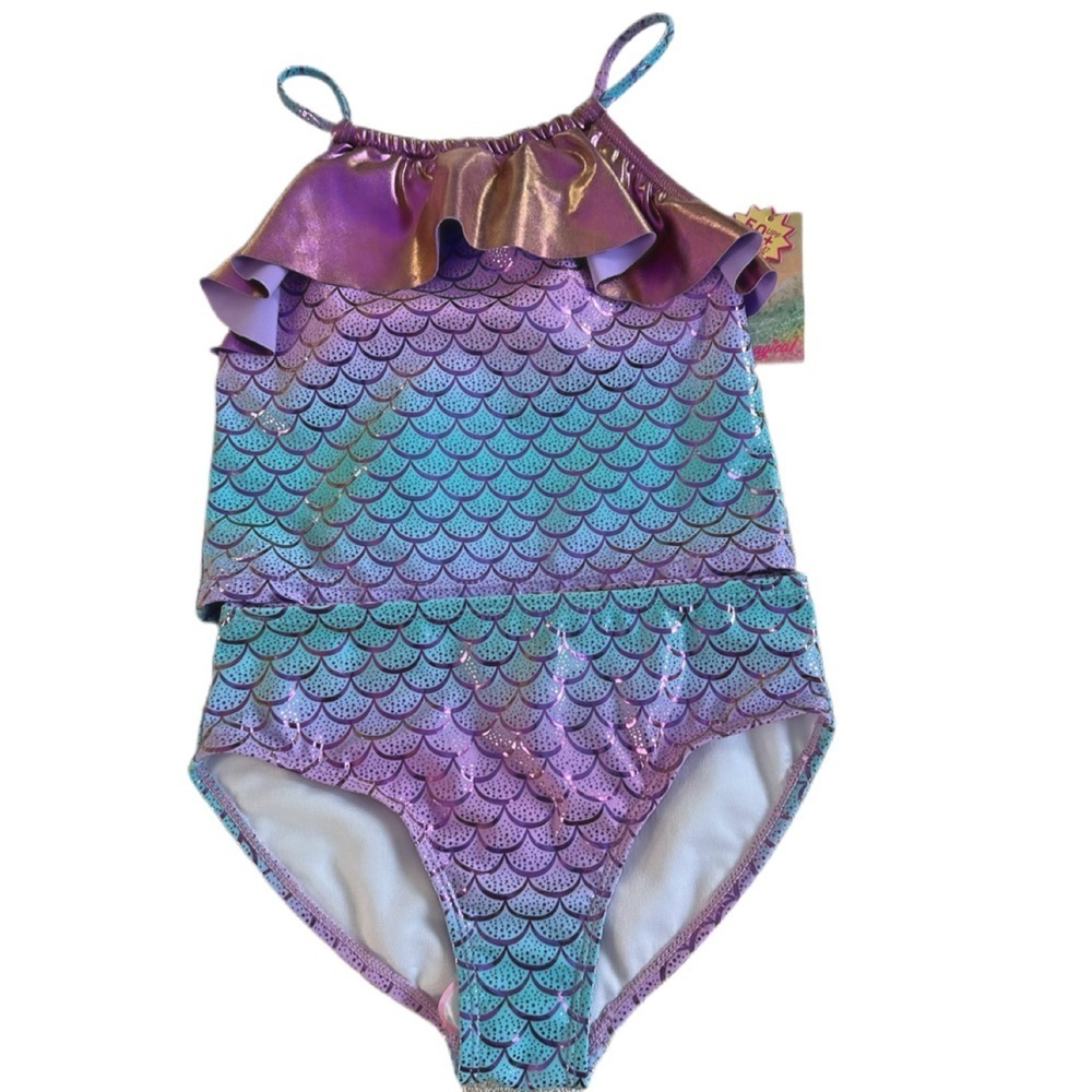 btween bmagical 3Pc Mermaid Skirt Tankini Set Girls Size 8 UPF 50 Multicolor NWT